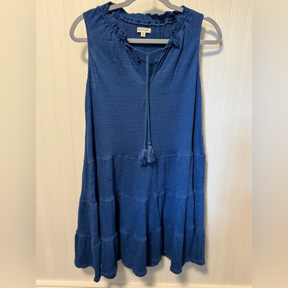 Max Studio Blue Textured Sleeveless Dress